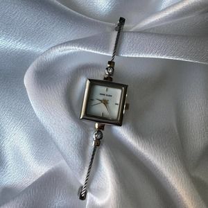 Ann Klein Ladies Silver Tone Rope Dainty Bracelet Watch